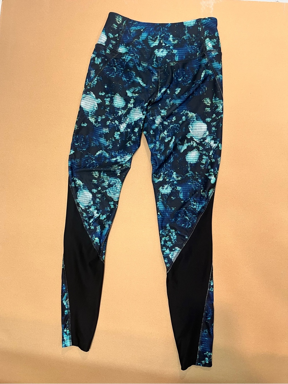Nike Blue Teal Black Abstract Print Athletic Leggings Size XS - Picture 4 of 7